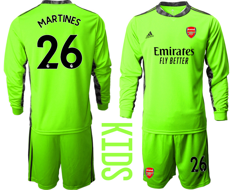 Youth 2020-2021 club Arsenal green long sleeved Goalkeeper #26 Soccer Jerseys